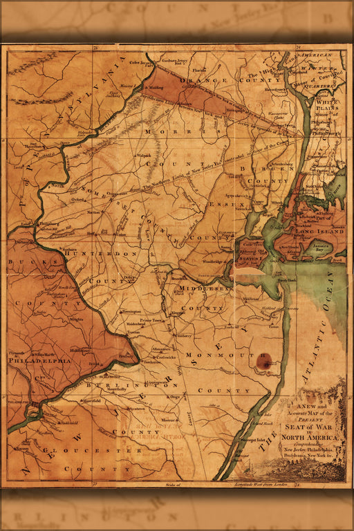 24"x36" Gallery Poster, map of New Jersey Pennsylania New York 1777 p2