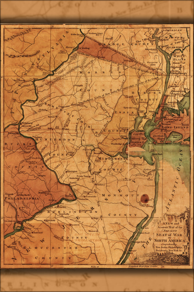 24"x36" Gallery Poster, map of New Jersey Pennsylania New York 1777 p2