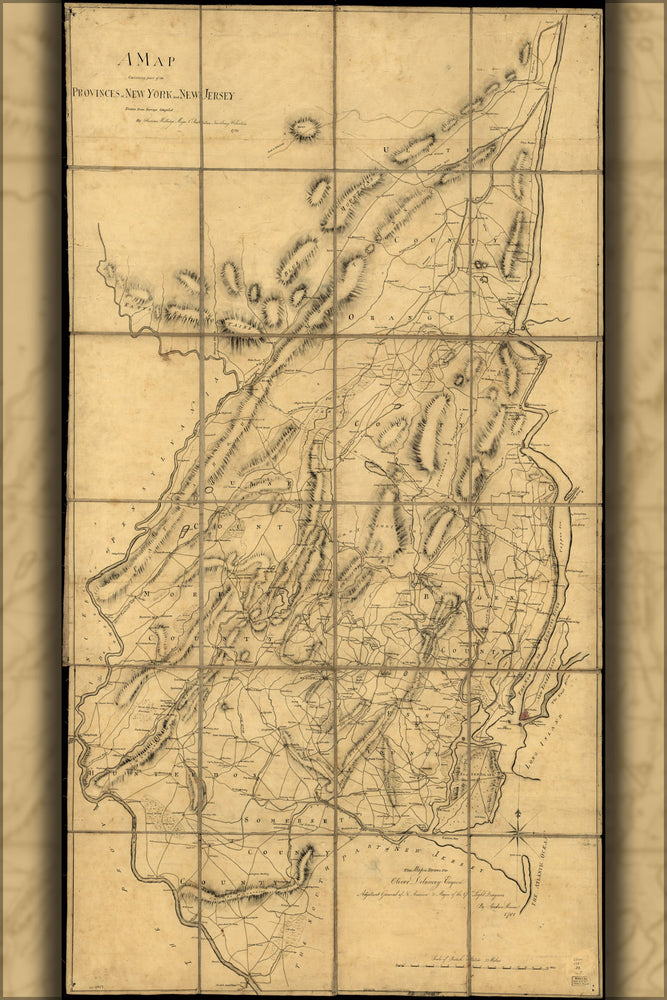 24"x36" Gallery Poster, map of New Jersey and new york city 1781