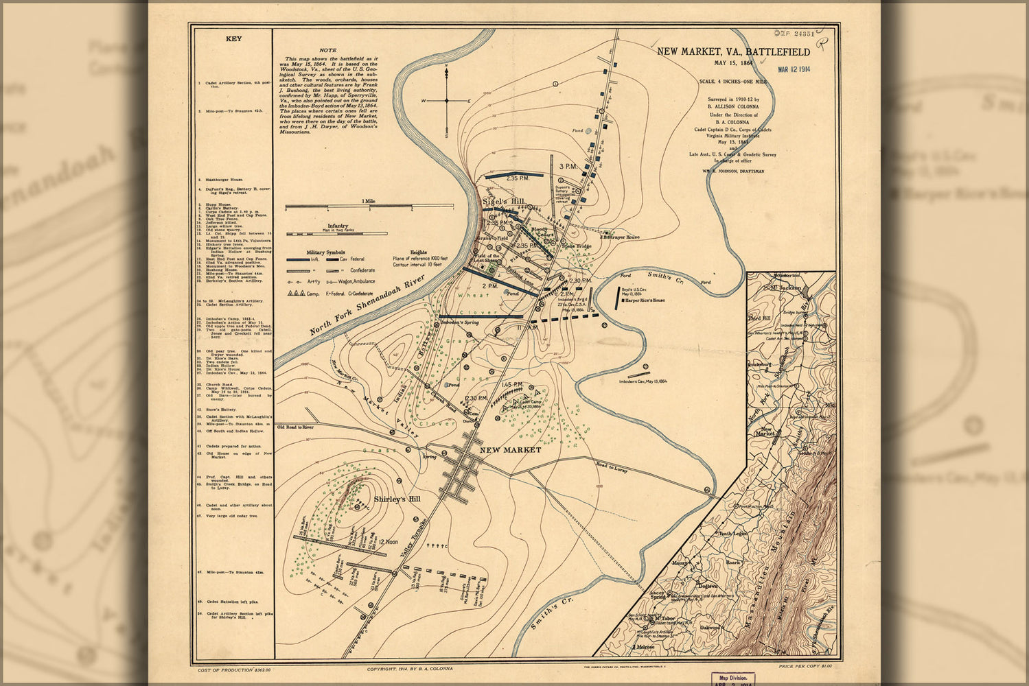 24"x36" Gallery Poster, map of New Market, Virginia battlefield 1864