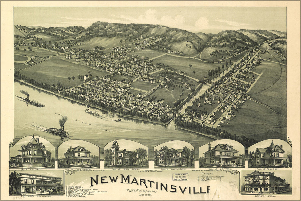 24"x36" Gallery Poster, map of New Martinsville, West Virginia 1899