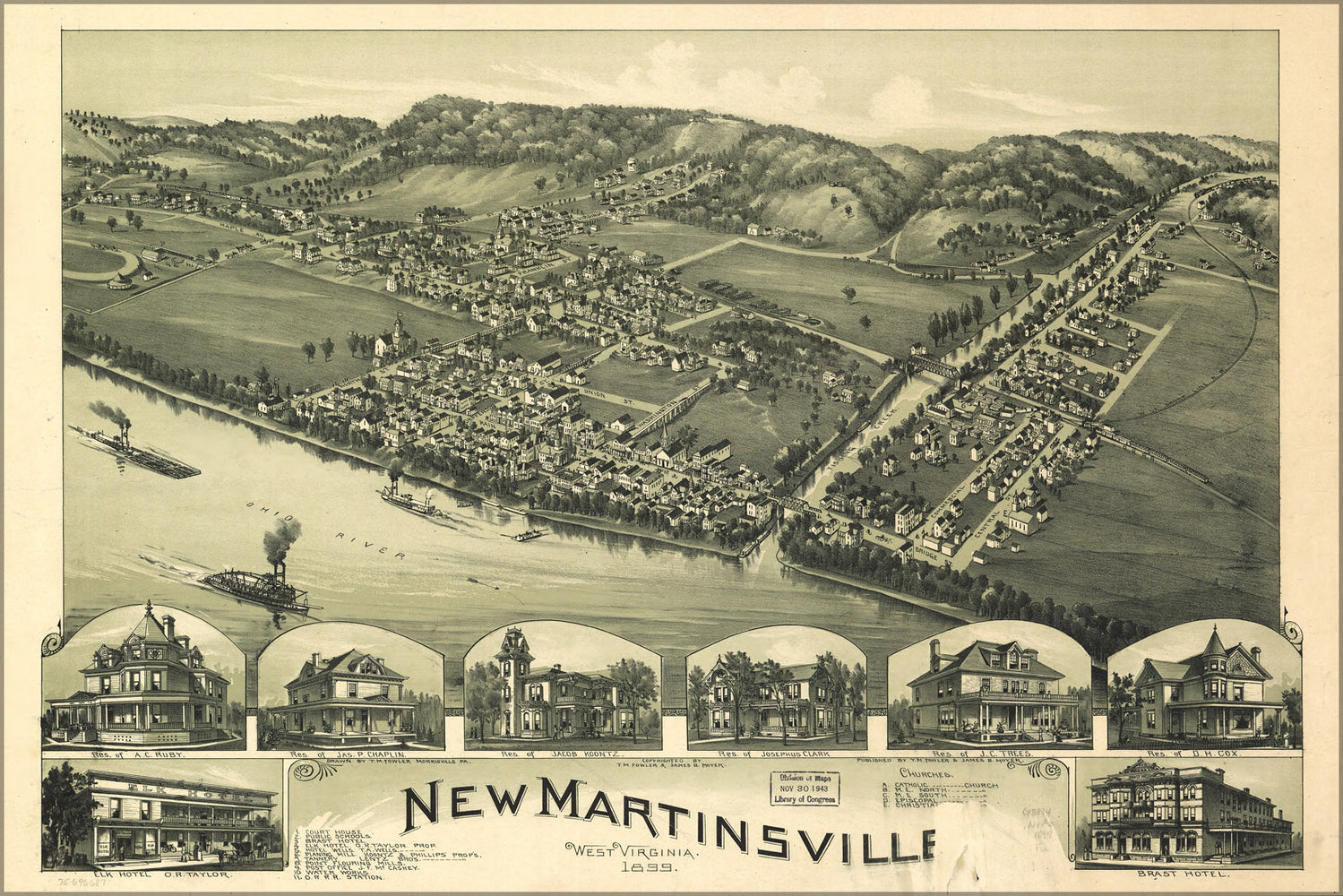 24"x36" Gallery Poster, map of New Martinsville, West Virginia 1899