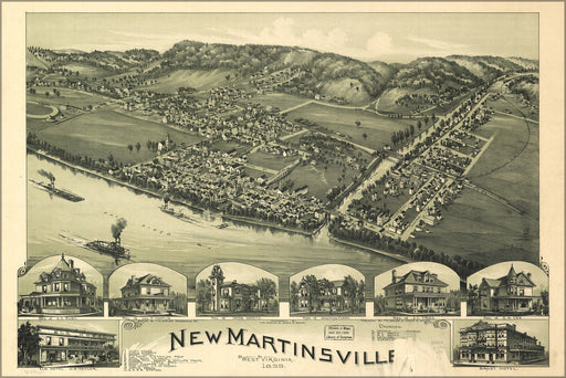 24"x36" Gallery Poster, map of New Martinsville, West Virginia 1899