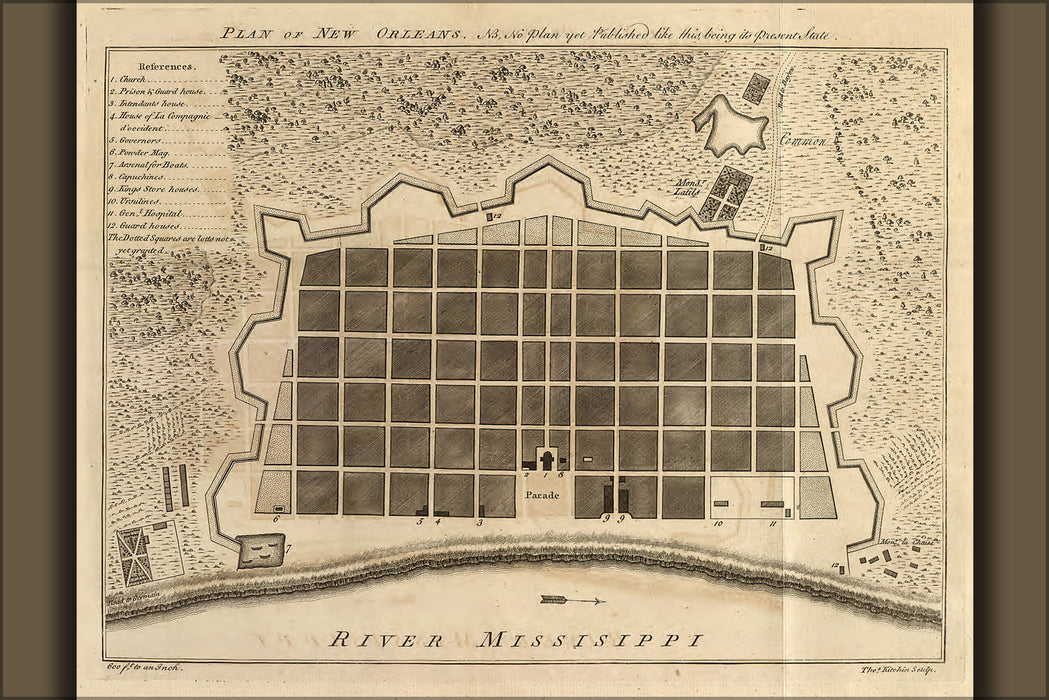 24"x36" Gallery Poster, map of New Orleans 1770