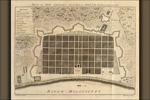 24"x36" Gallery Poster, map of New Orleans 1770