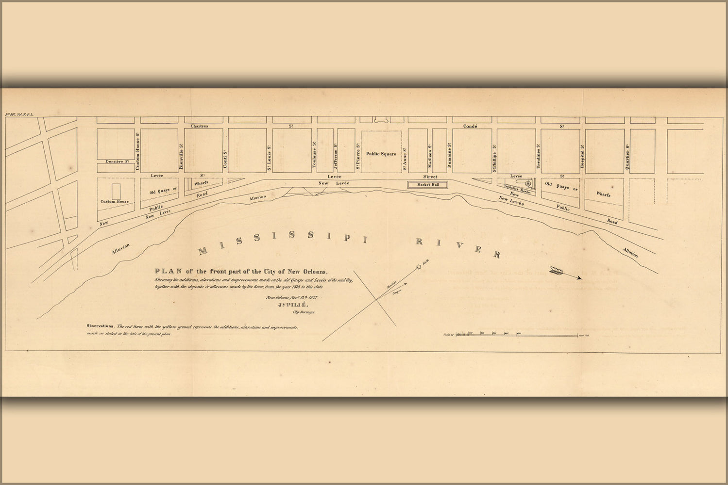 24"x36" Gallery Poster, map of New Orleans, Louisiana, 1827