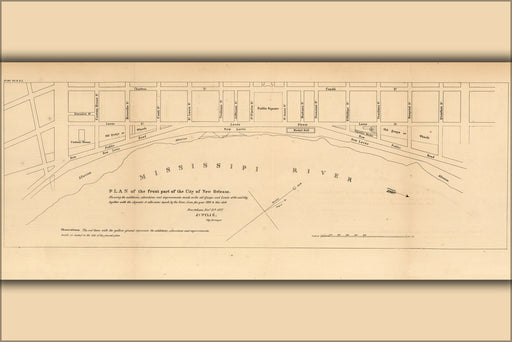 24"x36" Gallery Poster, map of New Orleans, Louisiana, 1827