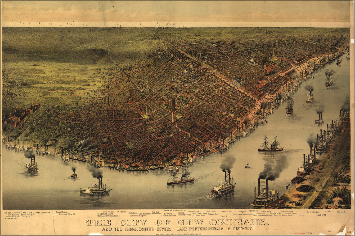 24"x36" Gallery Poster, map of New Orleans & Mississippi River 1885
