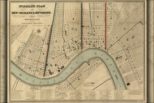 24"x36" Gallery Poster, map of New Orleans & environs, 1845