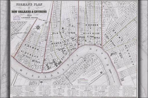 24"x36" Gallery Poster, map of New Orleans & environs, 1854