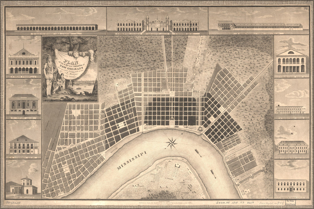 24"x36" Gallery Poster, map of New Orleans from survey made in 1815