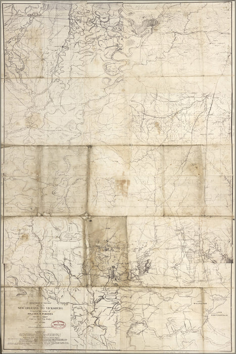 24"x36" Gallery Poster, map of New Orleans to Vicksburg 1863