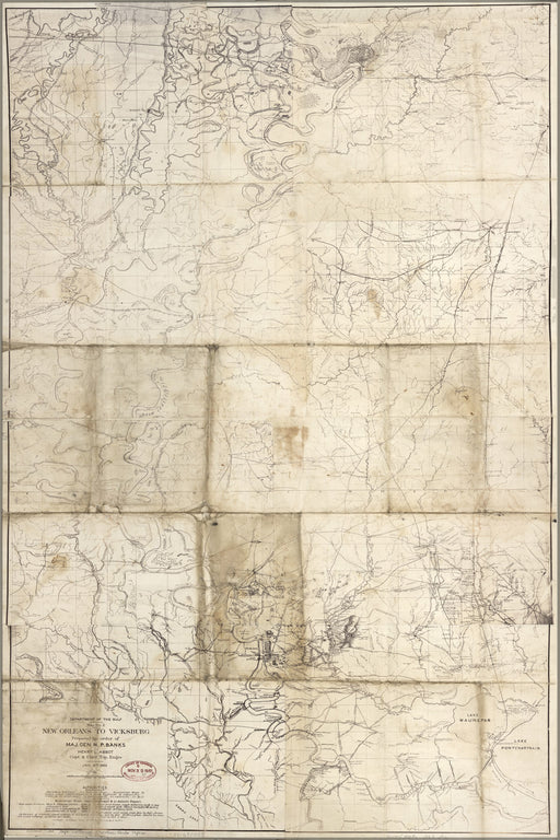 24"x36" Gallery Poster, map of New Orleans to Vicksburg 1863