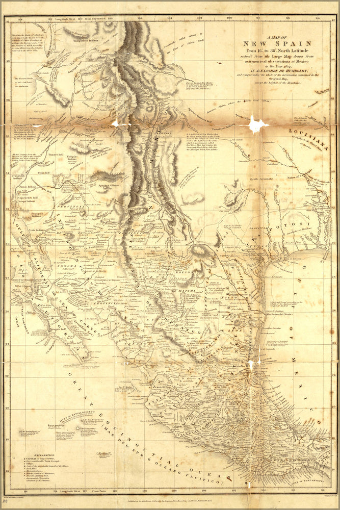 24"x36" Gallery Poster, map of New Spain, mexico 1804