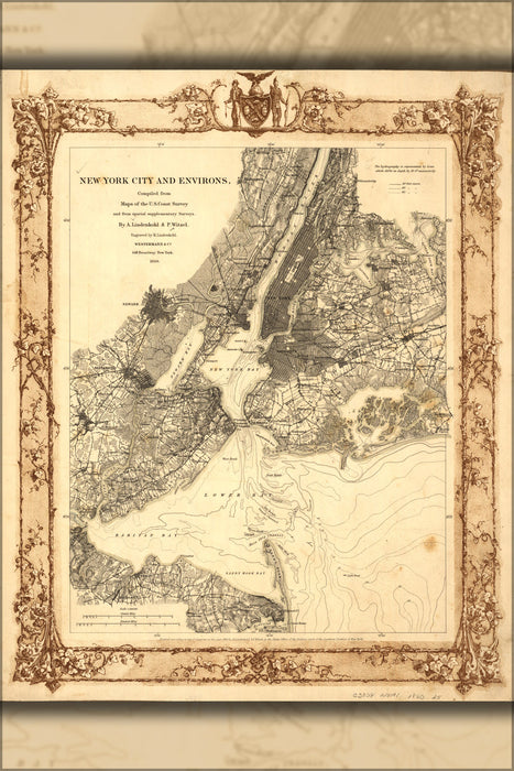 24"x36" Gallery Poster, map of New York City and environs 1860