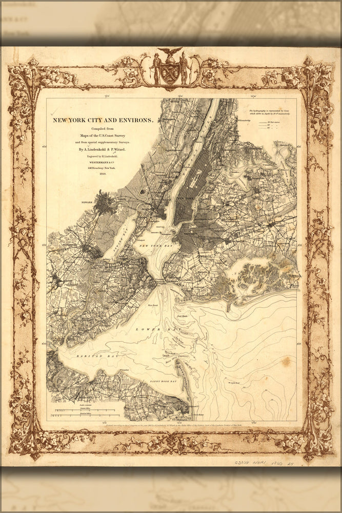 24"x36" Gallery Poster, map of New York City and environs 1860