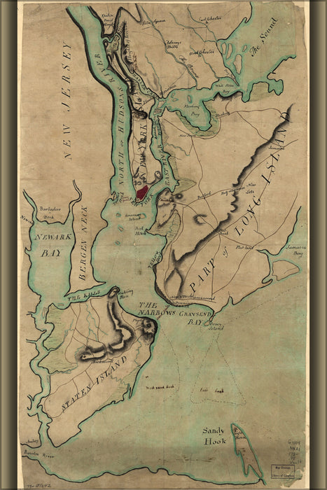 24"x36" Gallery Poster, map of New York Staten Island Long Island 1780