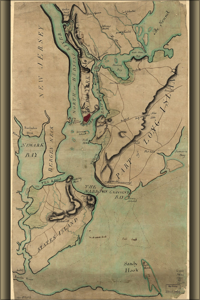 24"x36" Gallery Poster, map of New York Staten Island Long Island 1780