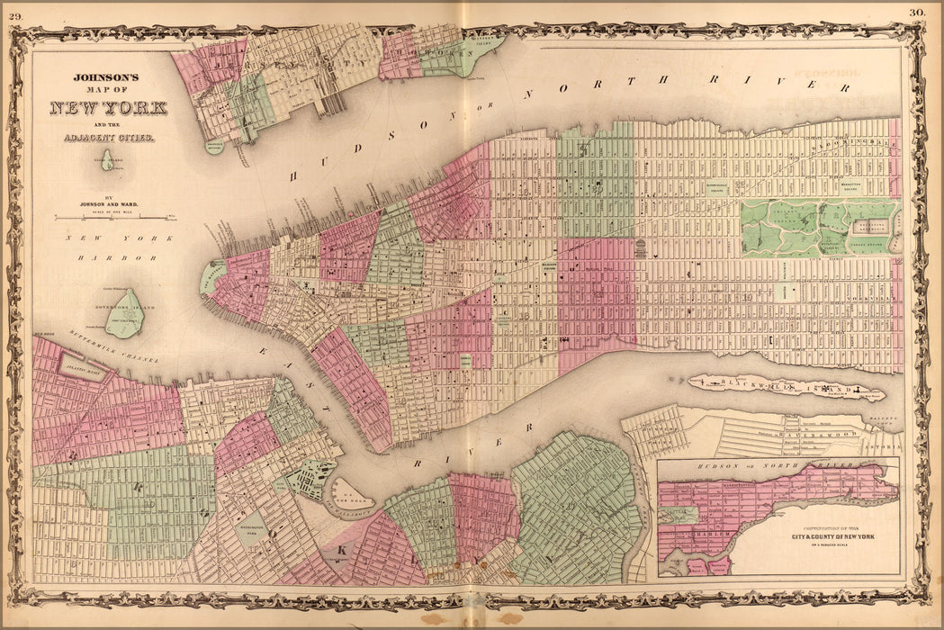 24"x36" Gallery Poster, map of New York city 1862
