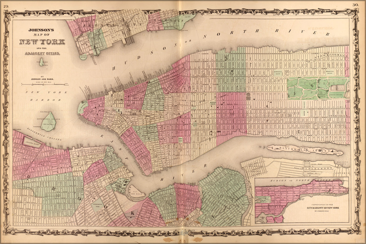 24"x36" Gallery Poster, map of New York city 1862
