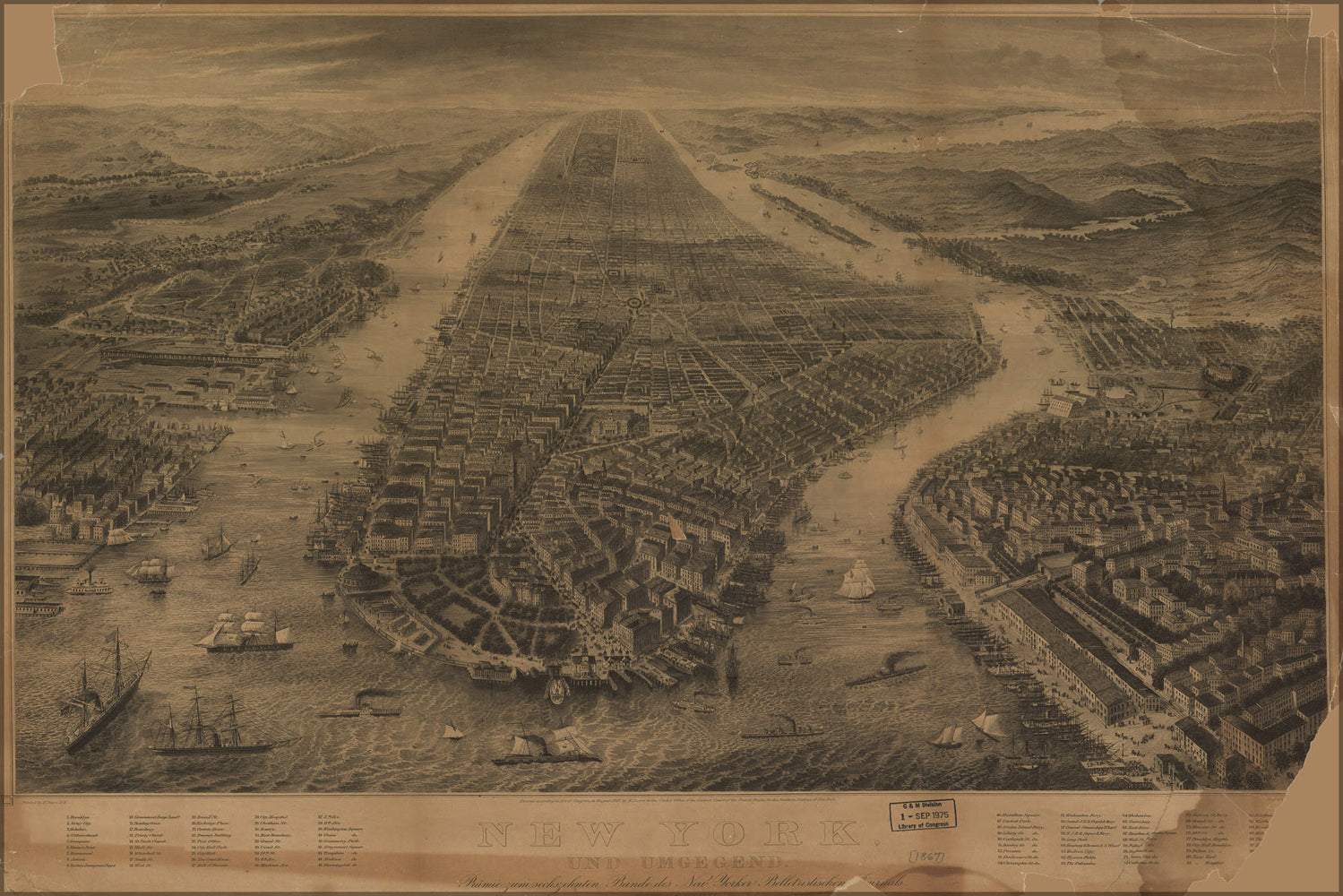 24"x36" Gallery Poster, map of New York city 1867 P2