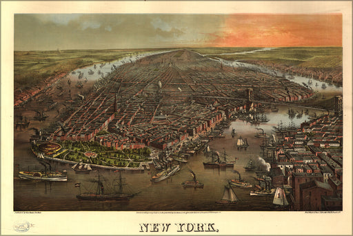 24"x36" Gallery Poster, map of New York city 1873
