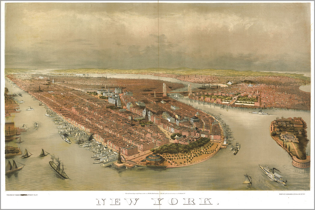 24"x36" Gallery Poster, map of New York city 1874