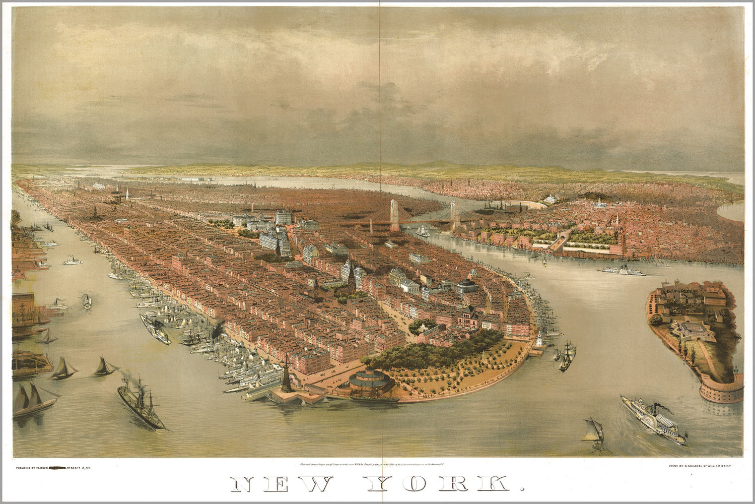 24"x36" Gallery Poster, map of New York city 1874