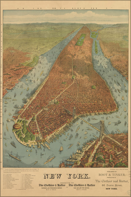 24"x36" Gallery Poster, map of New York city 1879