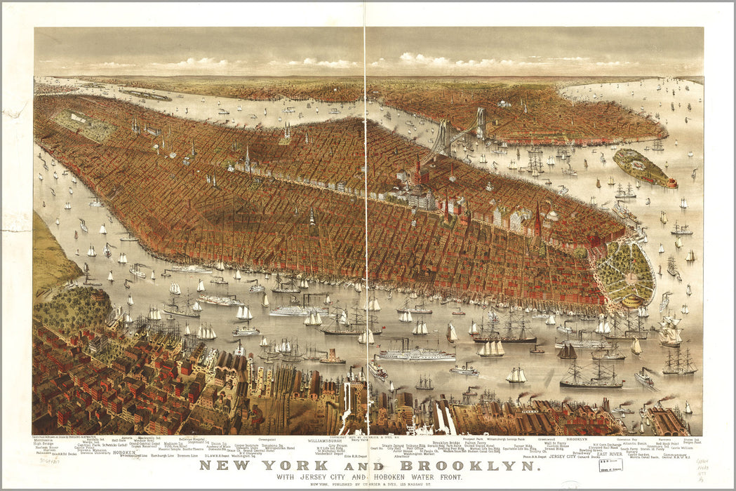 24"x36" Gallery Poster, map of New York city & Brooklyn 1877