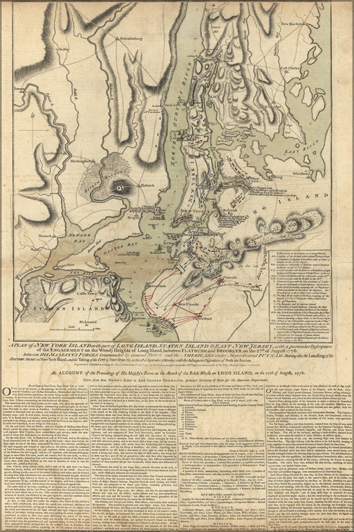 24"x36" Gallery Poster, map of New York city Long Island manhattan 1777