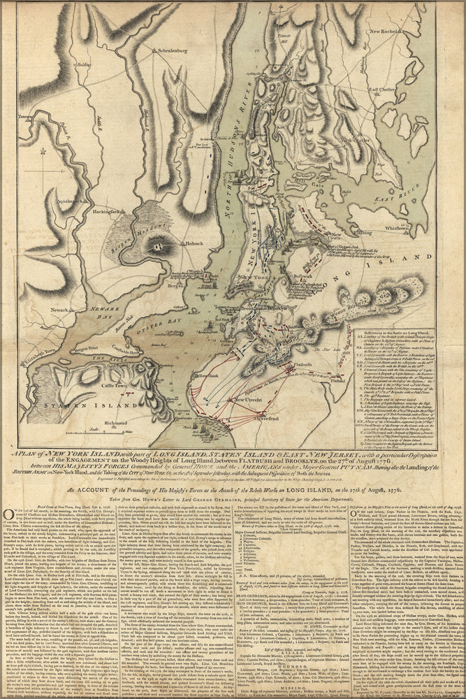 24"x36" Gallery Poster, map of New York city Long Island manhattan 1777