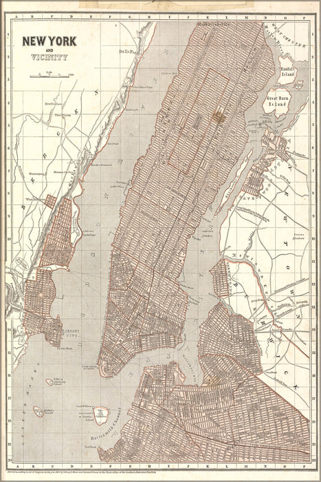 24"x36" Gallery Poster, map of New York city & Vicinity 1842
