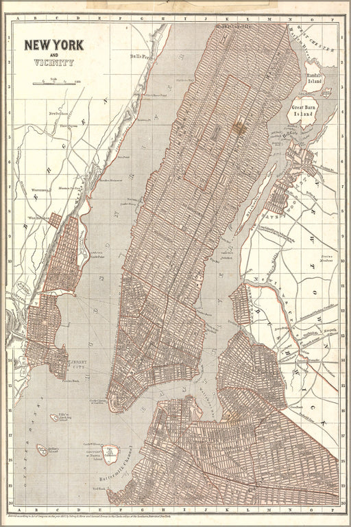 24"x36" Gallery Poster, map of New York city & Vicinity 1842