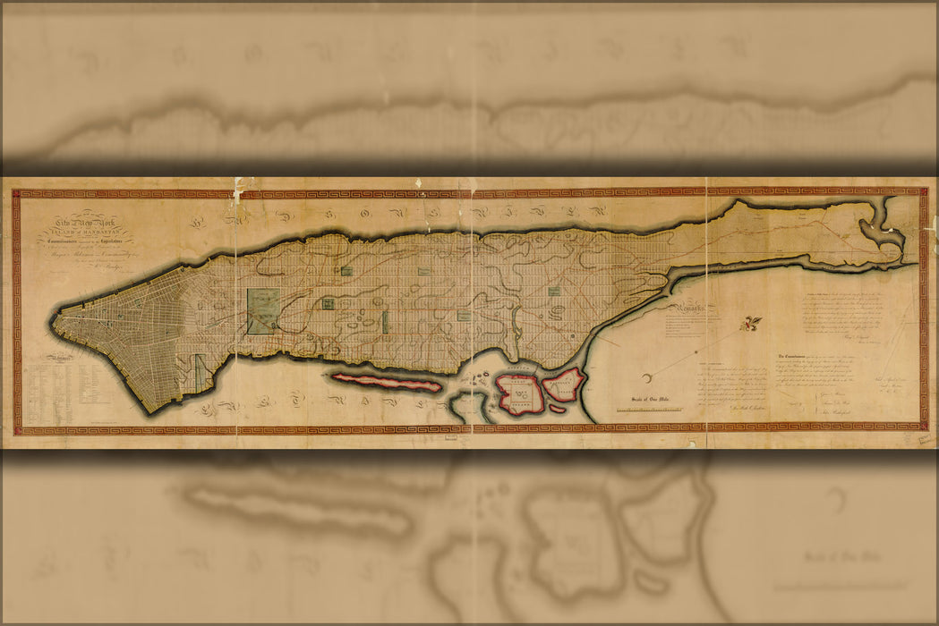 24"x36" Gallery Poster, map of New York city & island of Manhattan 1811