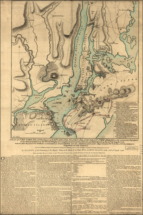 24"x36" Gallery Poster, map of New York city manhattan brooklyn 1776