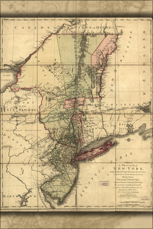 24"x36" Gallery Poster, map of New York new jersey 1776 p2