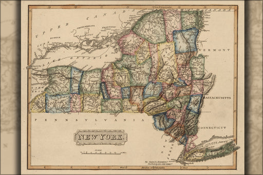 24"x36" Gallery Poster, map of New York state 1817