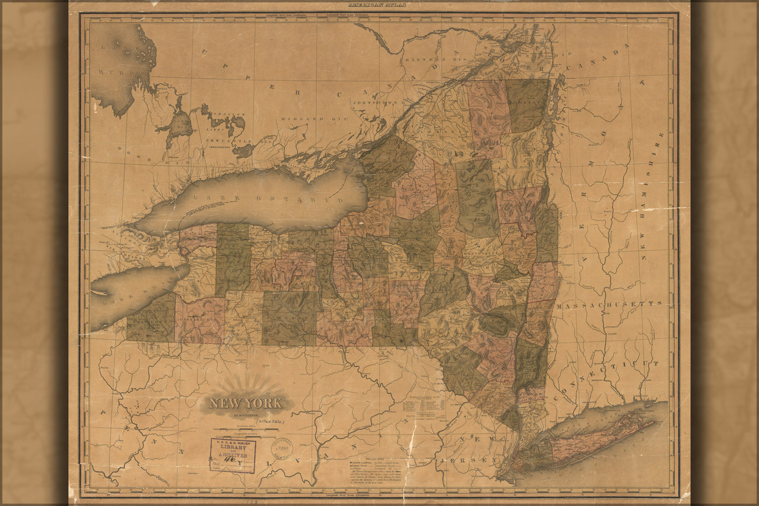 24"x36" Gallery Poster, map of New York state 1823