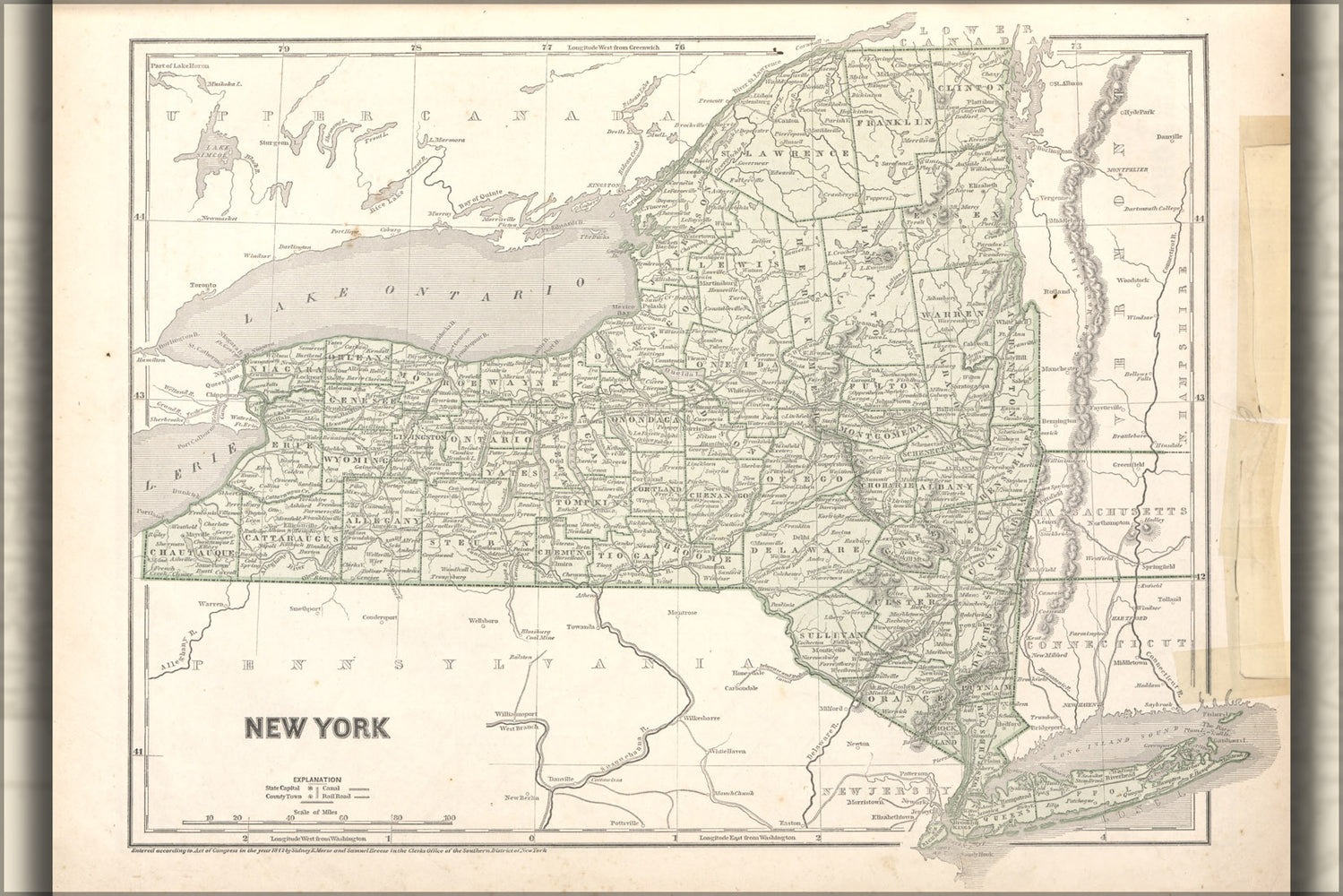 24"x36" Gallery Poster, map of New York state 1842
