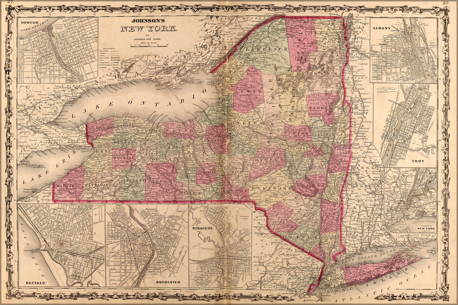 24"x36" Gallery Poster, map of New York state 1862