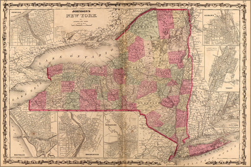 24"x36" Gallery Poster, map of New York state 1862