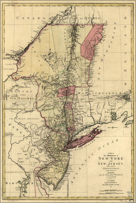 24"x36" Gallery Poster, map of New York state & New Jersey 1777