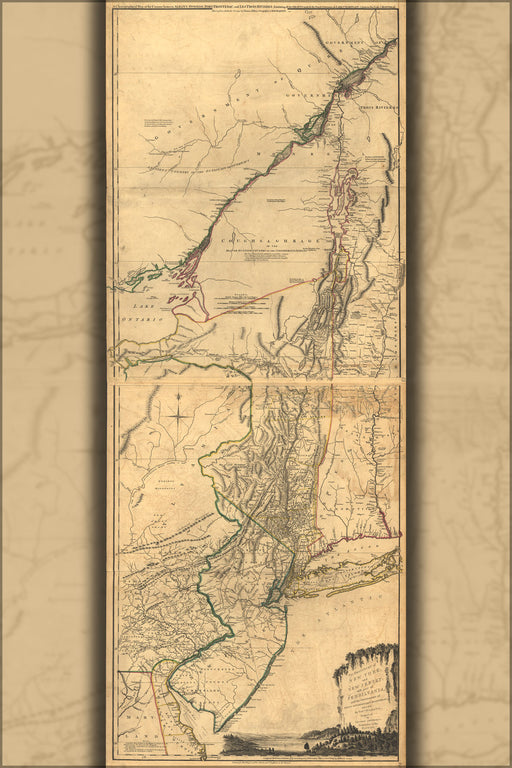 24"x36" Gallery Poster, map of New York state and New Jersey 1768