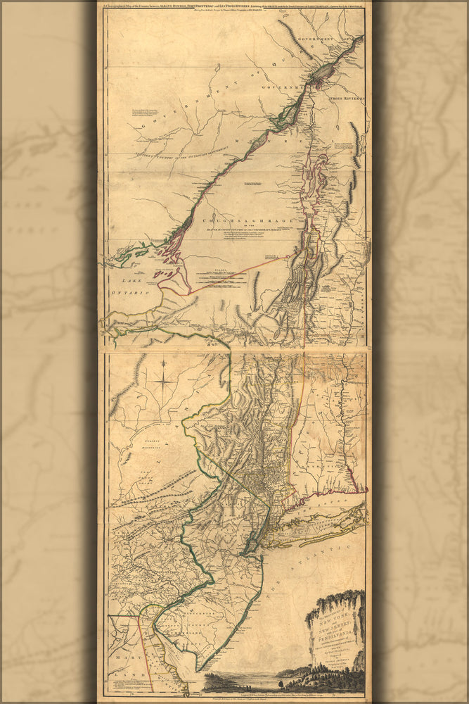 24"x36" Gallery Poster, map of New York state and New Jersey 1768