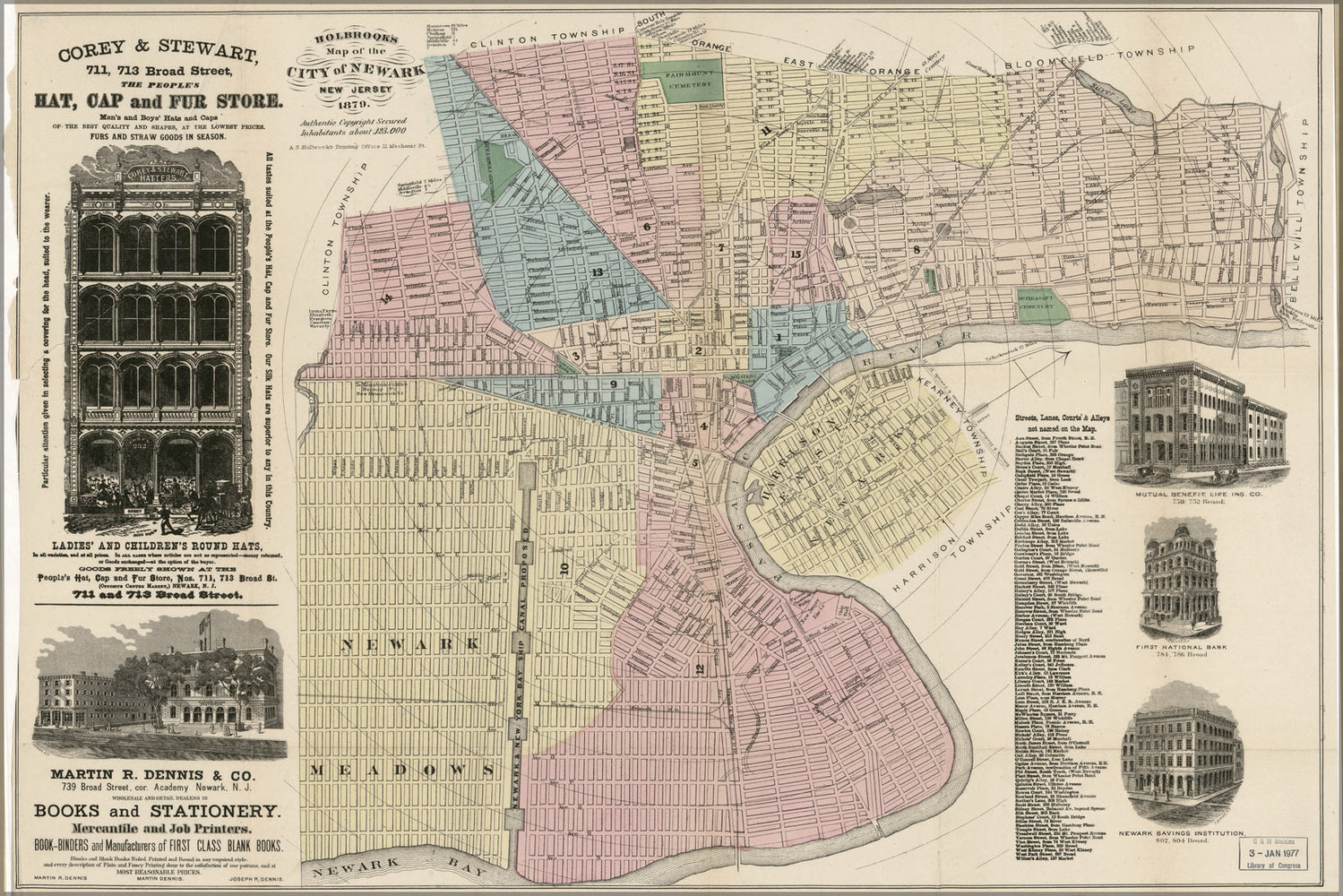 24"x36" Gallery Poster, map of Newark, New Jersey 1879