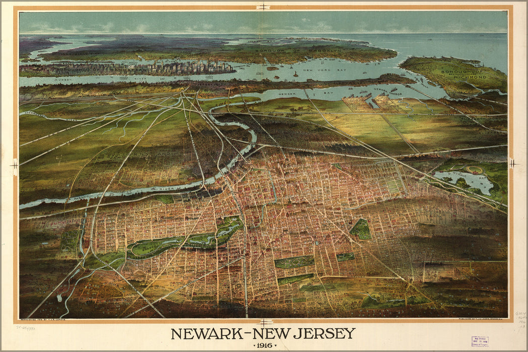 24"x36" Gallery Poster, map of Newark New Jersey 1916