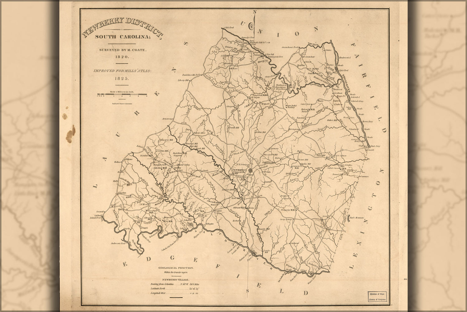 24"x36" Gallery Poster, map of Newberry District, South Carolina 1820