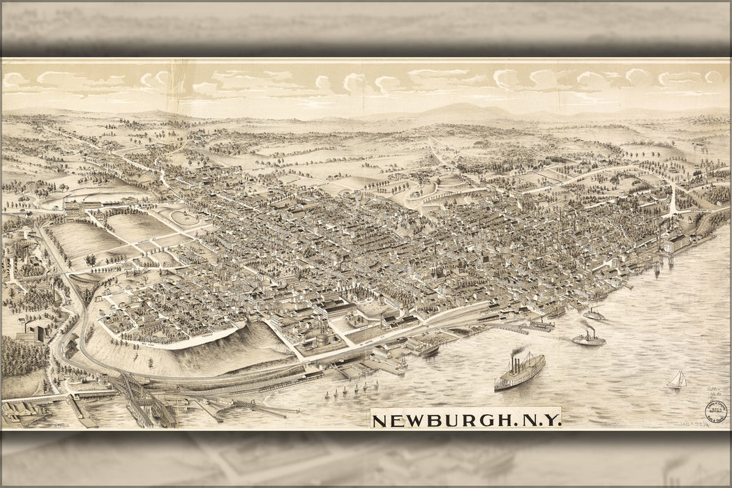 24"x36" Gallery Poster, map of Newburgh, New york state 1900