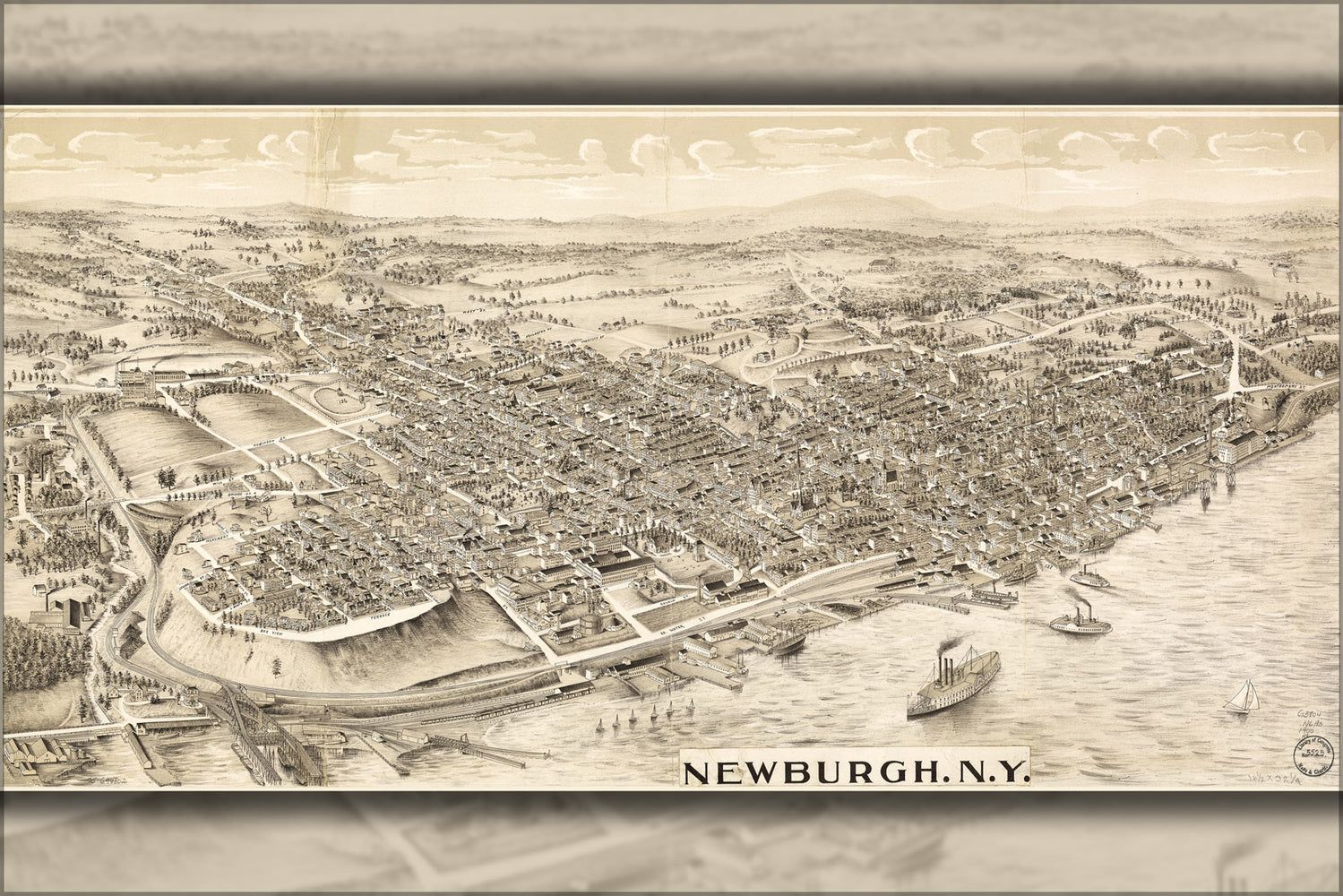 24"x36" Gallery Poster, map of Newburgh, New york state 1900